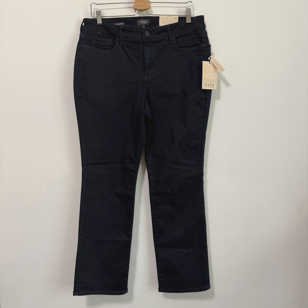NYDJ Marilyn Straight Leg Jeans 14 Petite Rinse Blue Lift Tuck 34x30 Short NEW